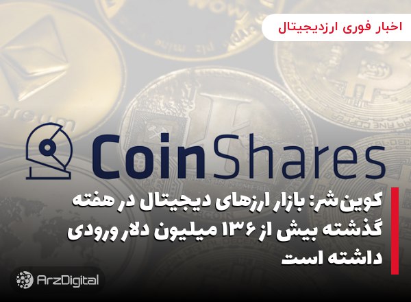 کوین‌شر: بازار ارزهای دیجیتال در هفته گذشته بیش از ۱۳۶ میلیون دلار ورودی داشته است