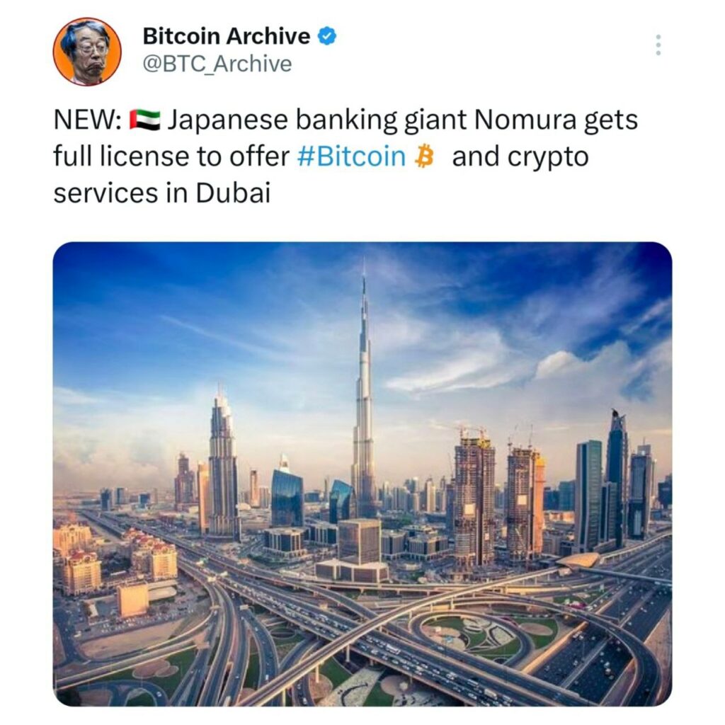 غول بانکی ژاپن، Nomura، مجوز کامل ارائه خدمات مرتبط با بیت کوین و ارزدیجیتال را در دبی دریافت کرد.
