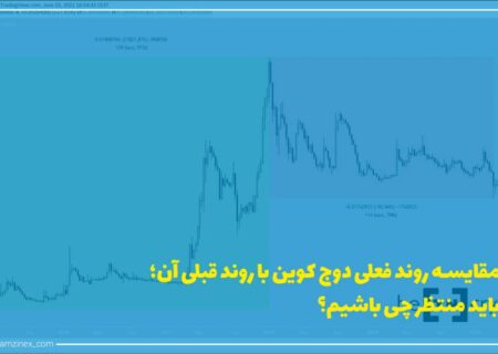 در ادامه، روند صعودی ۲۰۱۵ تا ۲۰۱۸ دوج‌کوین را با روند فعلی مقایسه می‌کنیم. چرخه صعودی ۲۰۲۰ برای دوج‌کوین دارای بزرگی بسیار بیشتری بوده و مدت‌زمان کمتری هم نیاز داشته است.