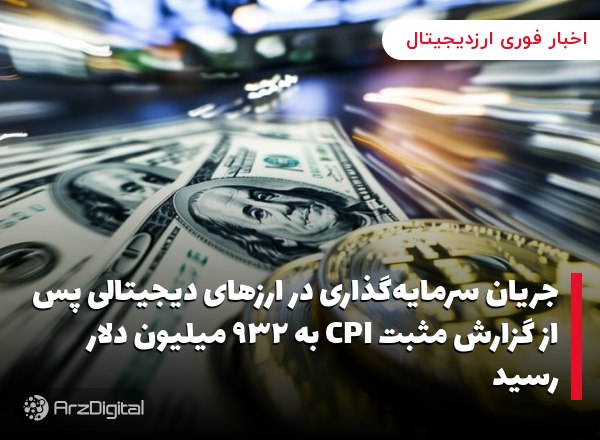 جریان سرمایه‌گذاری در ارزهای دیجیتالی پس از گزارش مثبت CPI به ۹۳۲ میلیون دلار رسید
