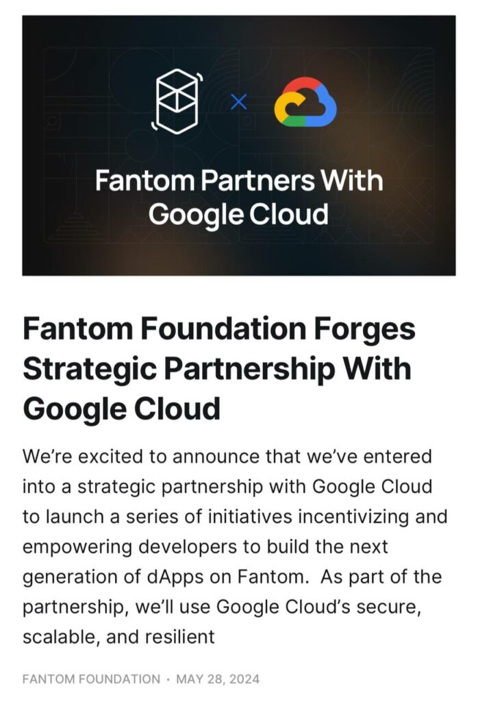 پارتنرشیپ Google Cloud و Fantom