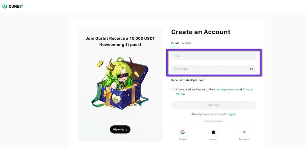 تکمیل فرم ثبت نام در صرافی اوربیت